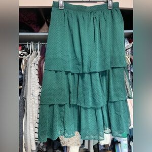 J. Crew Green Skirt with Black Dots